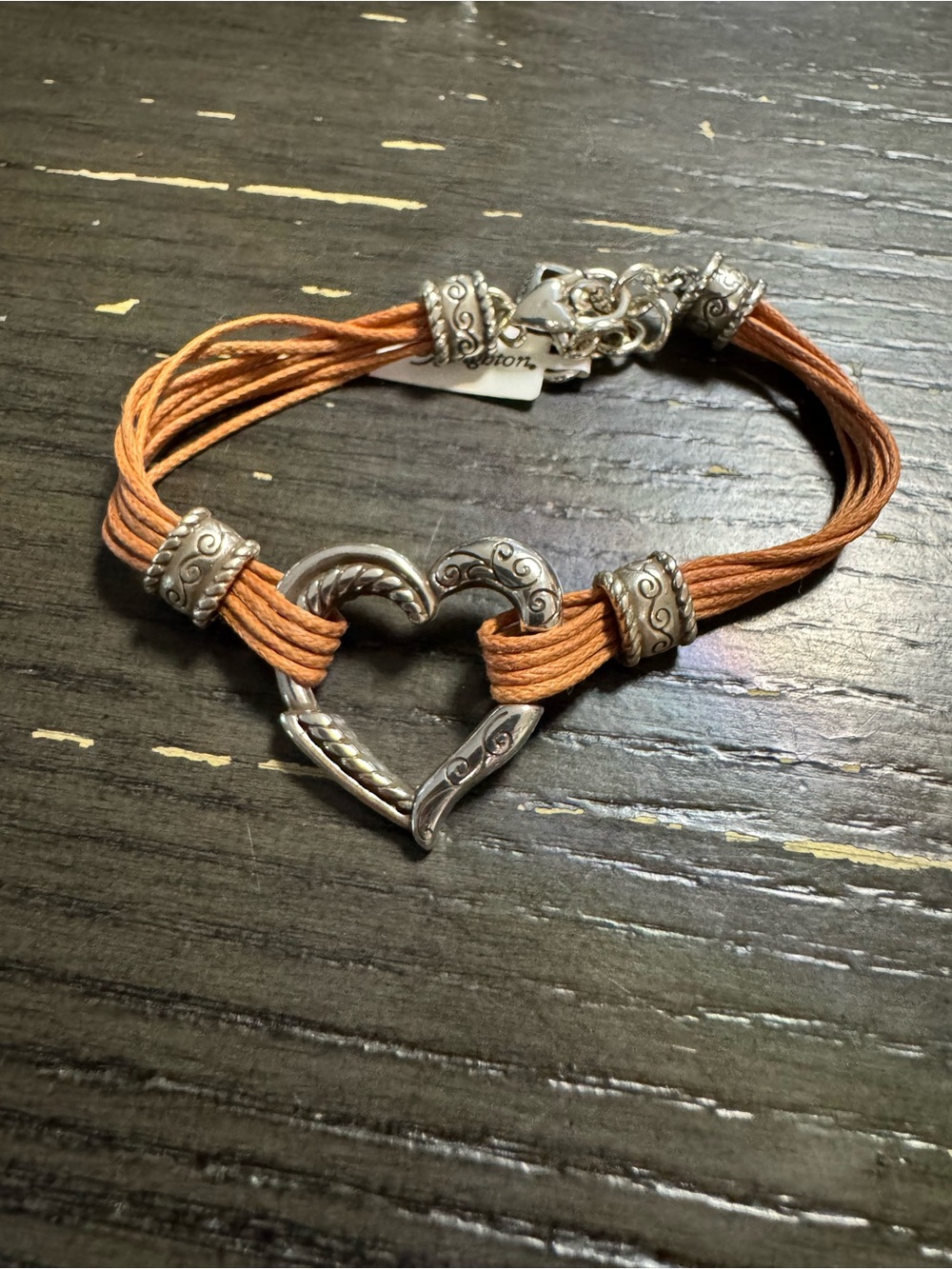 Brighton Silver Heart Cord Bracelet in Orange - Women's Jewelry